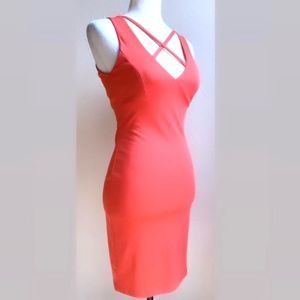 🔥  Coral VNeck CrossTop LowBack Fitted Dress  🔥